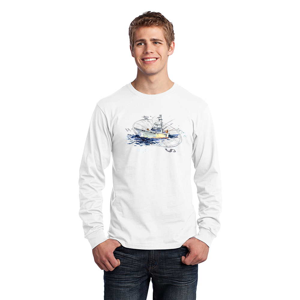 Men's Long Sleeve Jersery T-Shirt. Fishing Boat. – RIVER BEACH