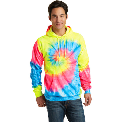 Men's Neon Rainbow Tie-Dye Pullover Hooded Sweatshirt