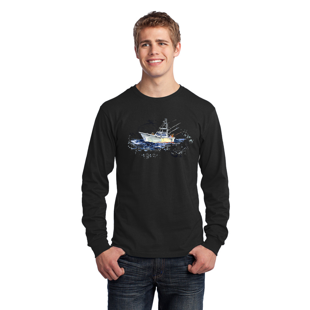 Men's Long Sleeve Jersery T-Shirt. Fishing Boat. – RIVER BEACH