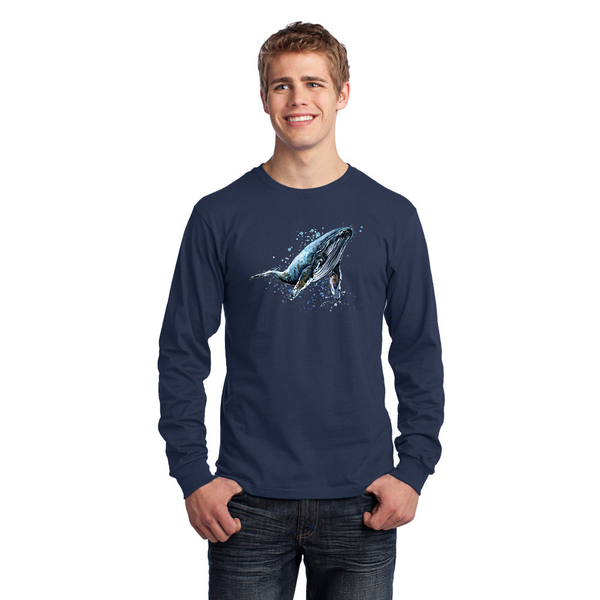 Men's Long Sleeve Jersery T-Shirt. Blue Whale.