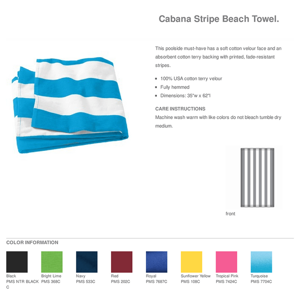 100% Cotton Cabana Stripe Beach Towel. 35" x 62"