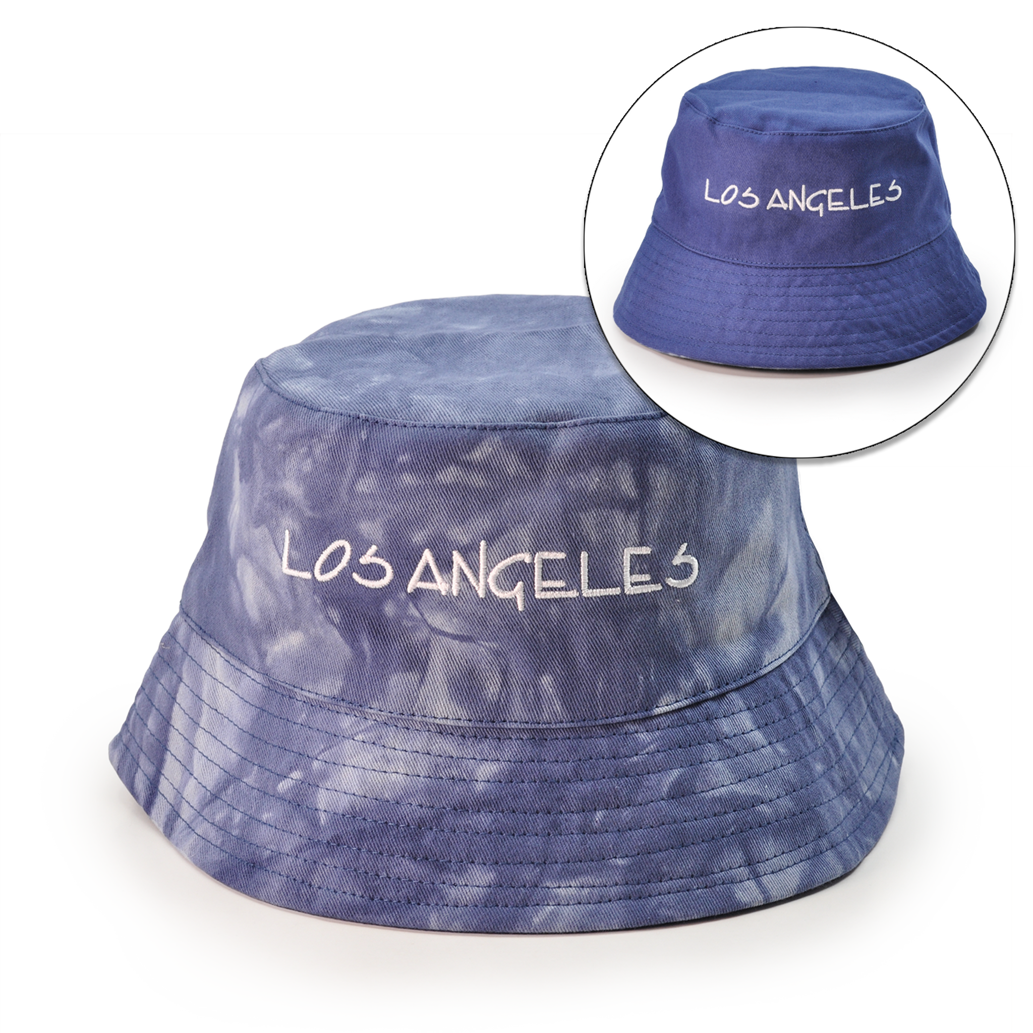 Reversible Your Beach City Unisex 100% Cotton Packable Summer Travel Bucket Beach Sun Hat Outdoor Cap. (Tie Dye Blue/Blue)