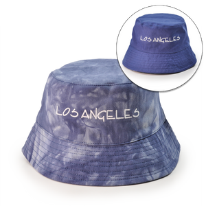 Reversible Your Beach City Unisex 100% Cotton Packable Summer Travel Bucket Beach Sun Hat Outdoor Cap. (Tie Dye Blue/Blue)