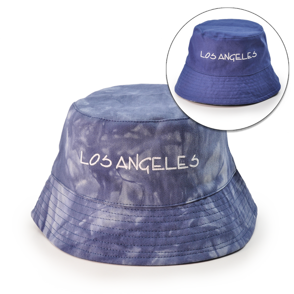 Reversible Your Beach City Unisex 100% Cotton Packable Summer Travel Bucket Beach Sun Hat Outdoor Cap. (Tie Dye Blue/Blue)