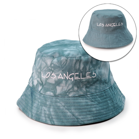 Reversible Your Beach City Unisex 100% Cotton Packable Summer Travel Bucket Beach Sun Hat Outdoor Cap. (Tie Dye Green/Green)