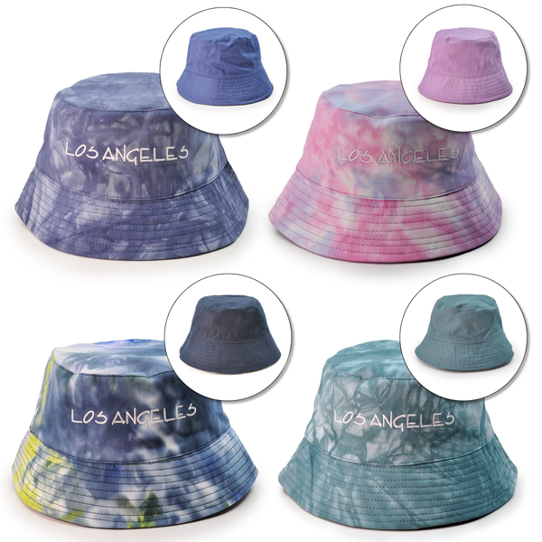 Reversible Your Beach City Unisex 100% Cotton Packable Summer Travel Bucket Beach Sun Hat Outdoor Cap. (Tie Dye Navy/Navy)