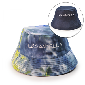 Reversible Your Beach City Unisex 100% Cotton Packable Summer Travel Bucket Beach Sun Hat Outdoor Cap. (Tie Dye Navy/Navy)