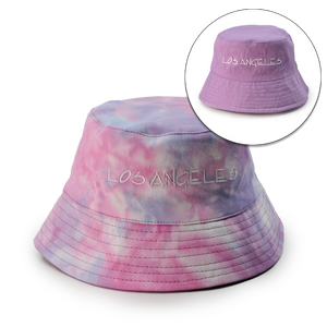 Reversible Your Beach City Unisex 100% Cotton Packable Summer Travel Bucket Beach Sun Hat Outdoor Cap. (Tie Dye Pink/Pink)