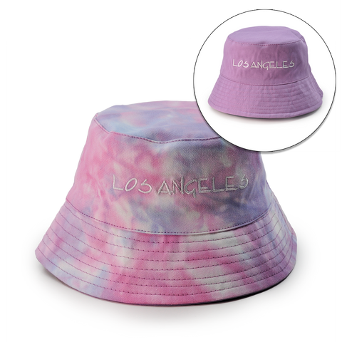 Reversible Your Beach City Unisex 100% Cotton Packable Summer Travel Bucket Beach Sun Hat Outdoor Cap. (Tie Dye Pink/Pink)