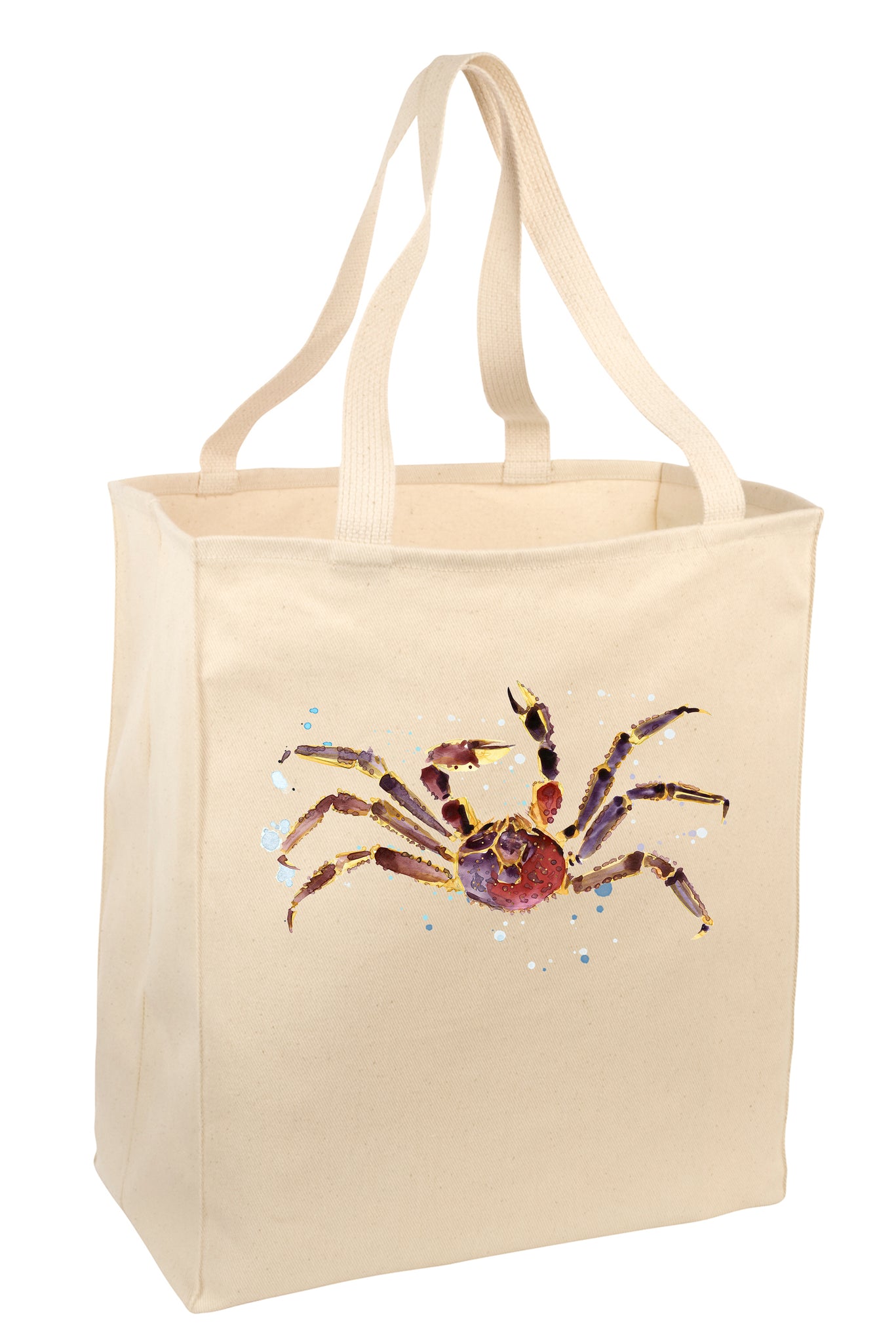 Over the Shoulder Beach Summer Tote Bag. Durable 100% Cotton and 22" Long Handle Shopping Bag. (Crab)