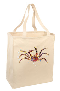 Over the Shoulder Beach Summer Tote Bag. Durable 100% Cotton and 22" Long Handle Shopping Bag. (Crab)