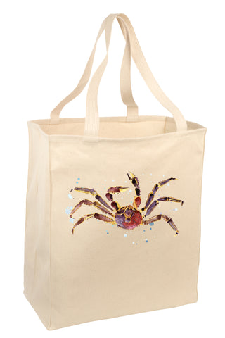 Over the Shoulder Beach Summer Tote Bag. Durable 100% Cotton and 22" Long Handle Shopping Bag. (Crab)