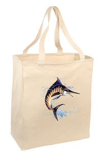 Over the Shoulder Beach Summer Tote Bag. Durable 100% Cotton and 22" Long Handle Shopping Bag. (Marlin)