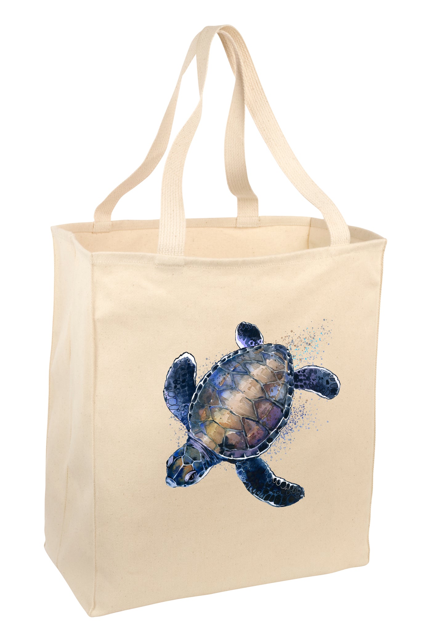 Over the Shoulder Beach Summer Tote Bag. Durable 100% Cotton and 22" Long Handle Shopping Bag. (Sea Turtle)