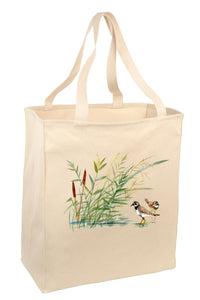 Over the Shoulder Beach Summer Tote Bag. Durable 100% Cotton and 22" Long Handle Shopping Bag. (Bird)